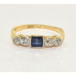 Antique 18ct gold and Platinum Diamond and Sapphire ring 2.2g size M