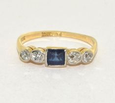Antique 18ct gold and Platinum Diamond and Sapphire ring 2.2g size M