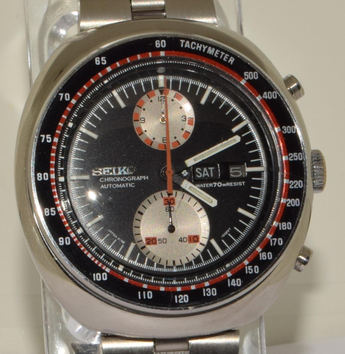 Vintage Seiko 'UFO' chronograph ref: 6138-0011. Serial no. dates this watch to October 1975. Good - Image 2 of 6