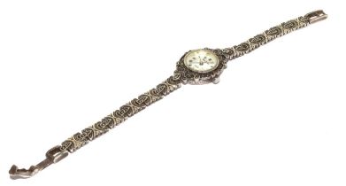 Yves Renaud 925 silver marcasite quarts watch working when catalogued