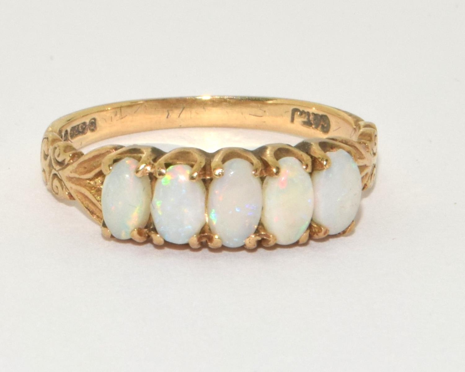 9ct gold ladies vintage 5 stone Opal ring size O - Image 5 of 5