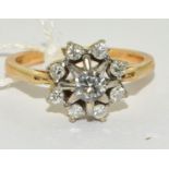 18cd platinum tested ladies Diamond star cluster ring approx 0.5ct size P