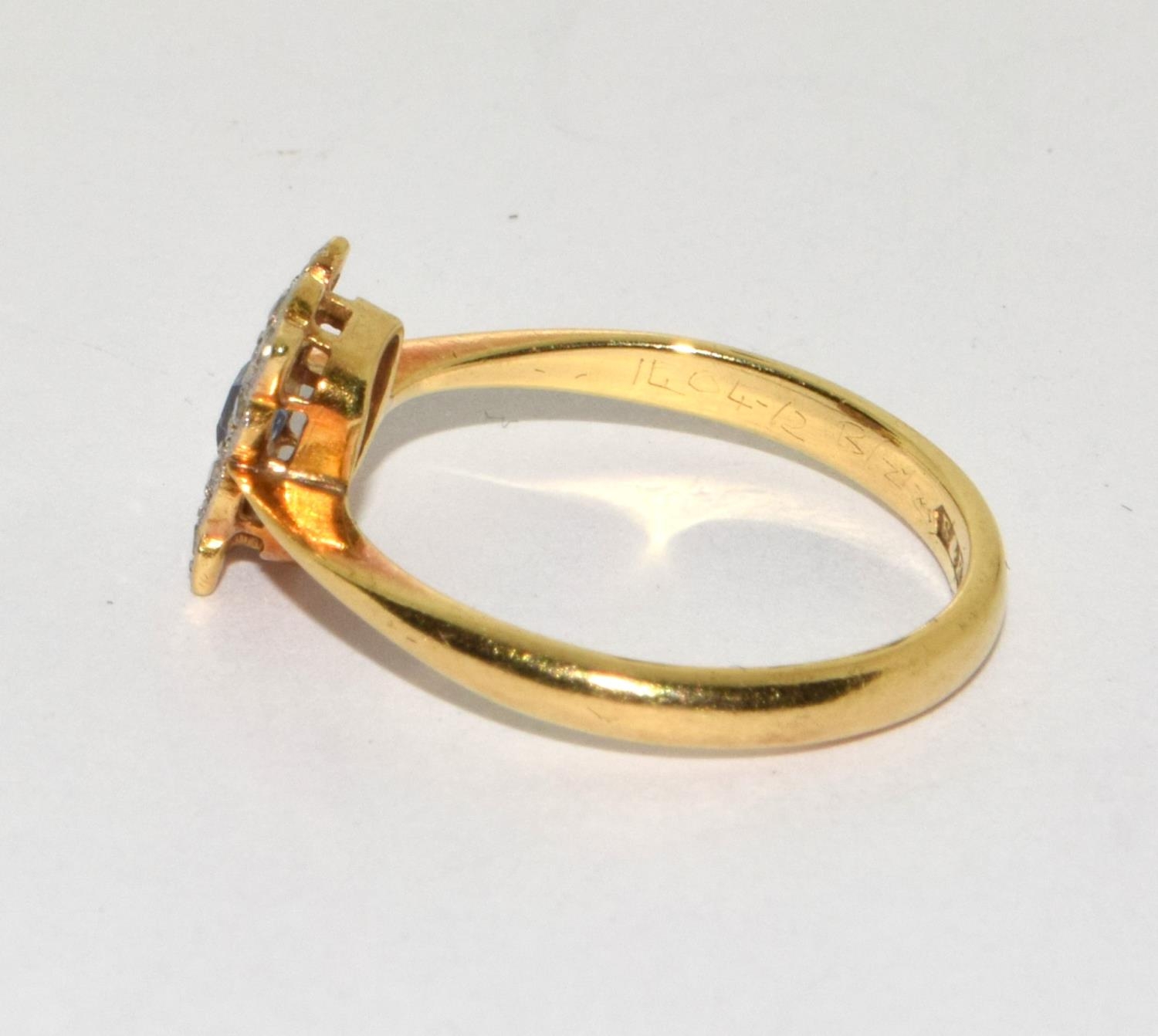 18ct gold Art Deco style ring set with central Sapphire surrounded by Diamonds in a square setting - Image 2 of 4