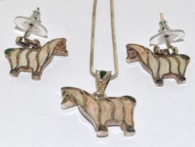 Alpaca emerald/pearl/ruby 925 silver pendant/earrings.