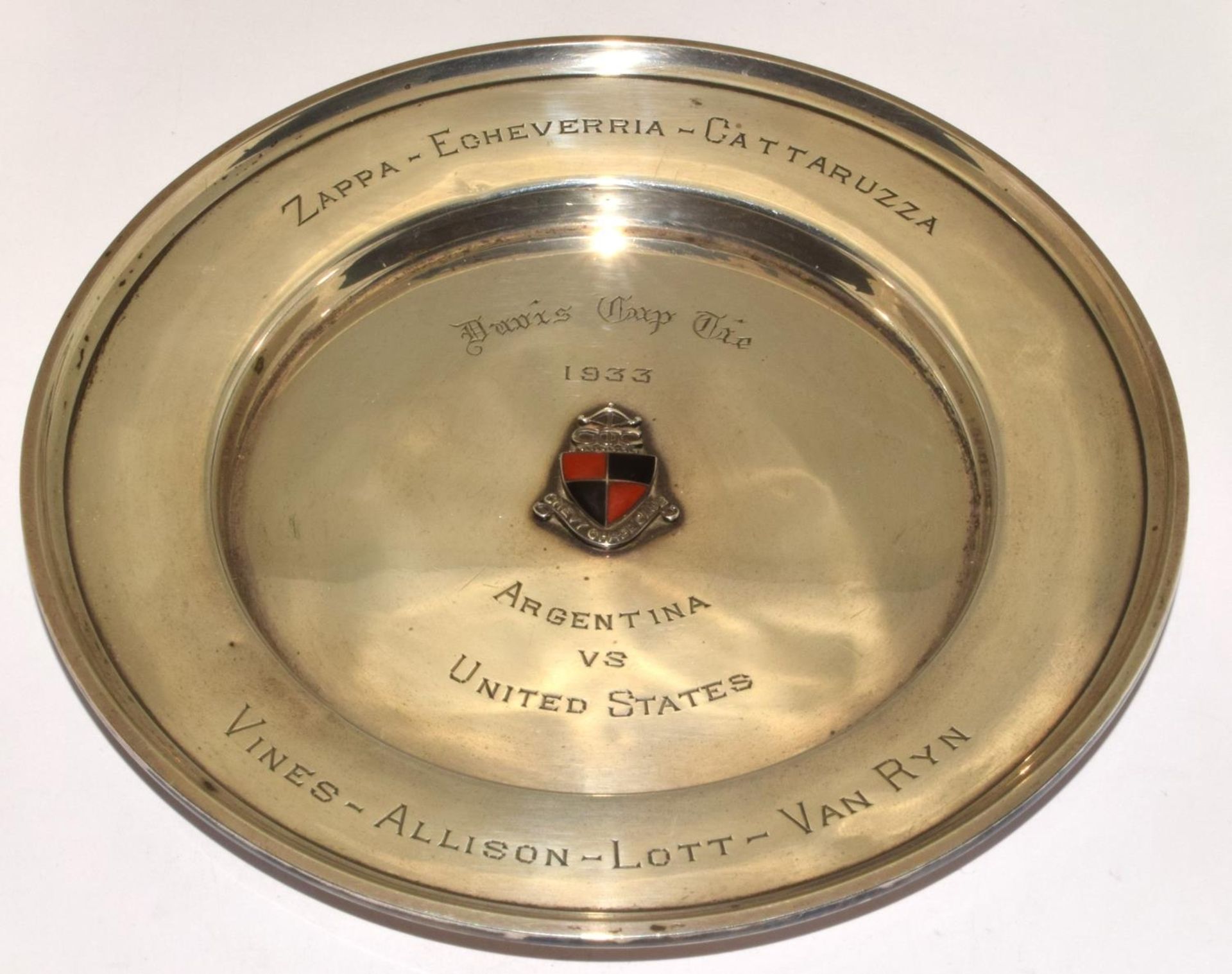 Sterling silver round card tray 98g used as a sporting trophy in 1933 - Image 6 of 6