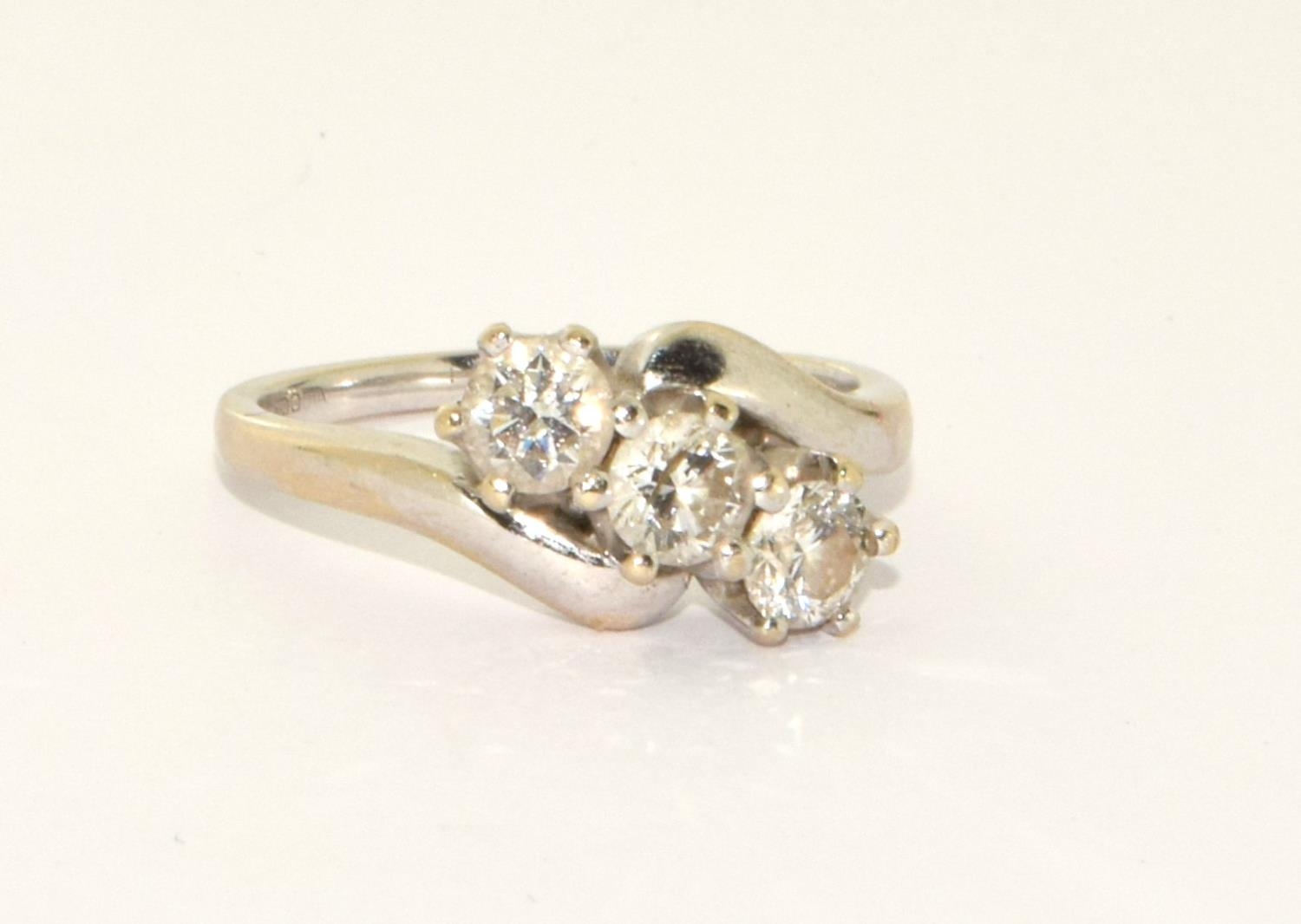 18ct white gold ladies 3 stone diamond twist ring H/M in the ring as diamond at 1ct size N - Image 7 of 7