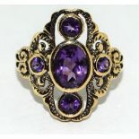 9ct gold ladies Art Deco style Amethyst ring size N