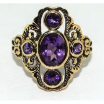 9ct gold ladies Art Deco style Amethyst ring size N