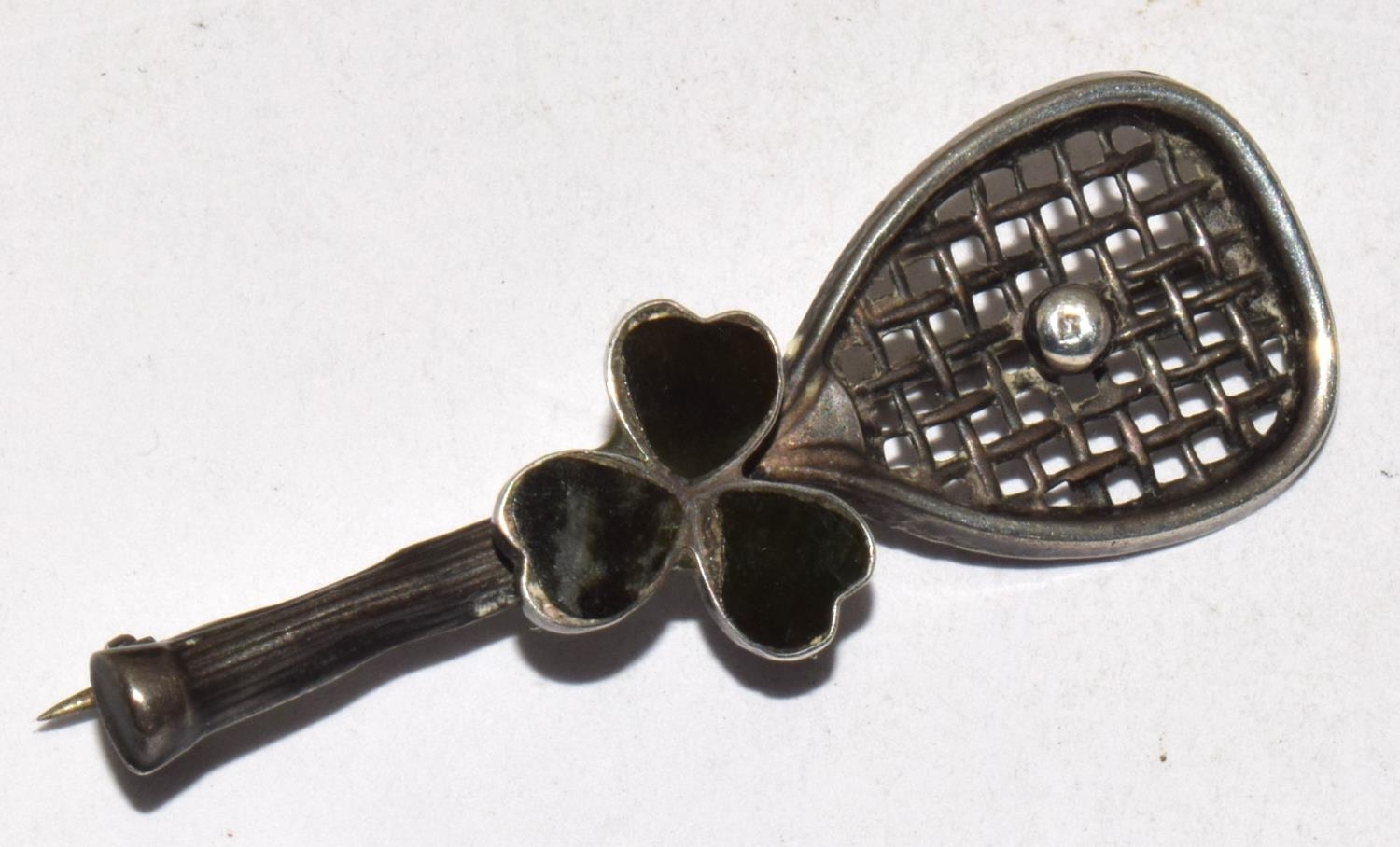 2 x silver hallmarked Marcasite set Tennis racket brooches - Image 6 of 6