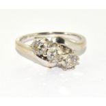 18ct white gold ladies 3 stone diamond twist ring H/M in the ring as diamond at 1ct size N