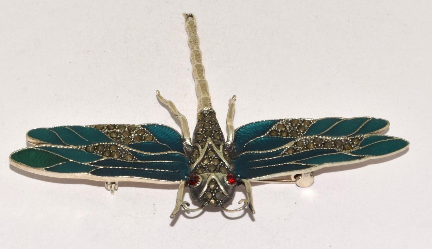 Sterling silver Dragon Fly enamelled bug brooch - Image 4 of 4