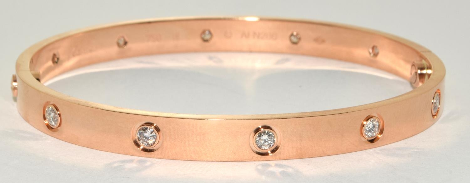 Genuine Cartier 18ct rose gold and Diamond Love bangle size 19 no AFN286 boxed with screw driver 10% - Image 2 of 10