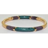 9ct Gold Malachite and Blue John set hinged Bracelet 14.3g