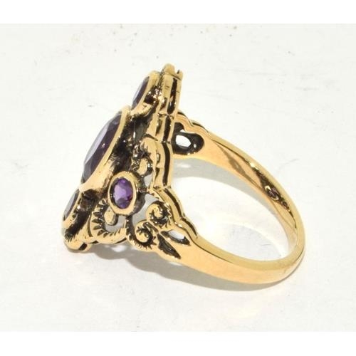 9ct gold ladies Art Deco style Amethyst ring size N - Image 2 of 5