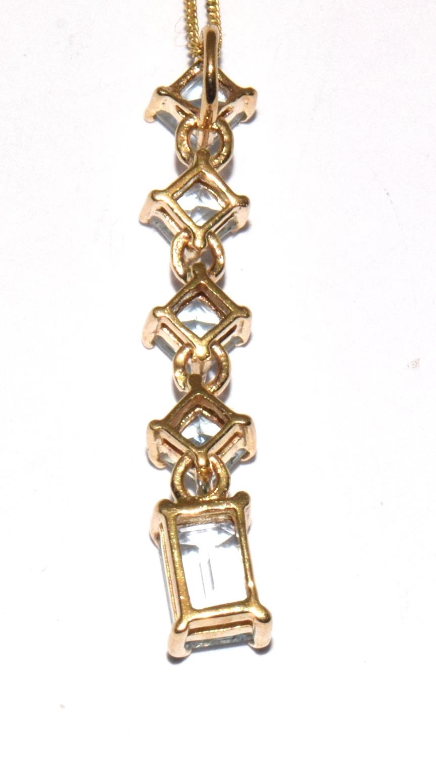 9ct gold 5 stone drop Aquamarine pendant necklace with chain 40cm - Image 6 of 7