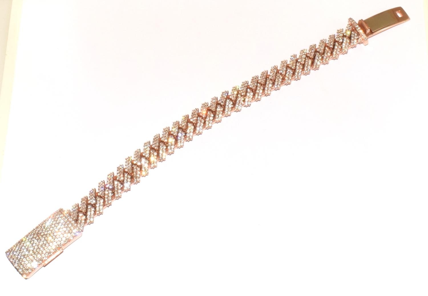 10ct rose gold Diamond encrusted bracelet set with approx 5ct diamonds in a herring bone pattern - Image 2 of 9