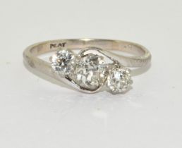 Ladies Platinum Diamond triple twist 3 stone ring approx 70 points size O