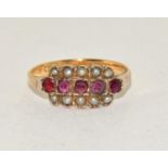 Antique set 22ct gold Ruby and Seed Pearl ring 2.1g size N
