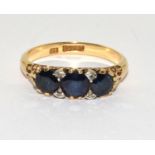 Antique set 18ct gold Sapphire Trilogy ring size O