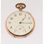 14ct gold open face pocket watch with subsidiary dial working when catalogued 63g