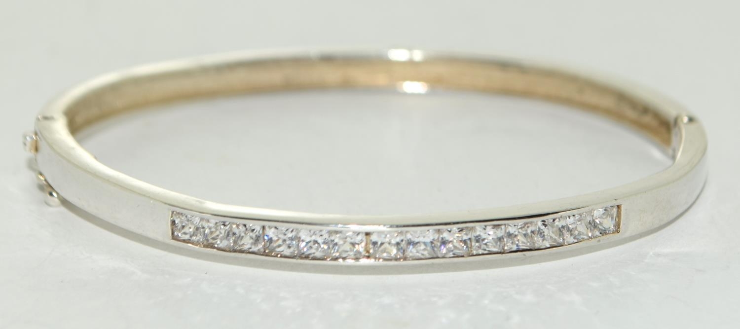 Sparkly Princess cut CZ 925 silver bangle.