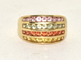 9ct gold ladies semi precious gem stone 4 bar ring size O