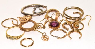 Mixed gold and silver items to include Amethyst pendant earrings etc