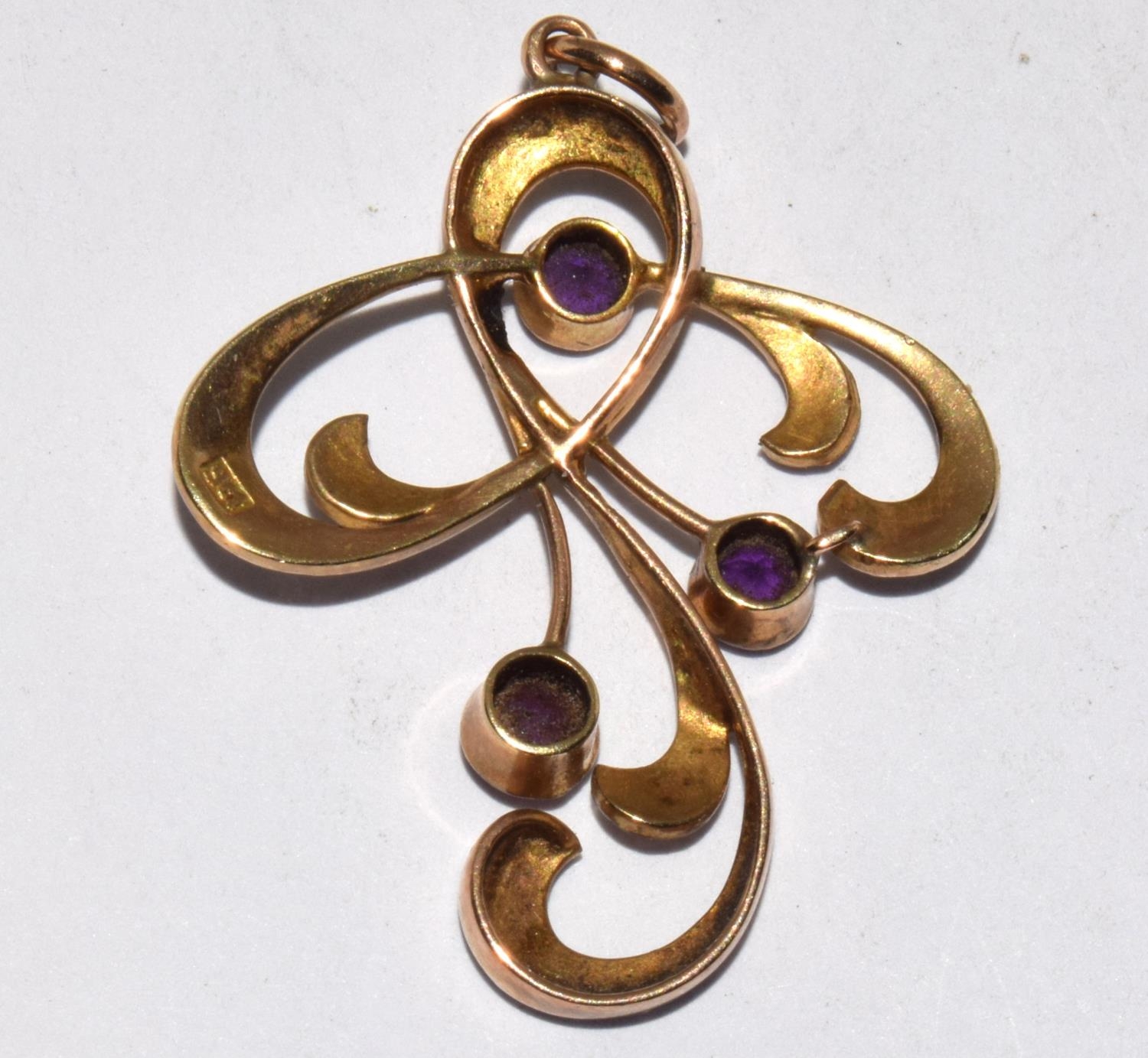 9ct gold vintage Belle Epoque pendant set with Amethyst and Pearls - Image 4 of 5