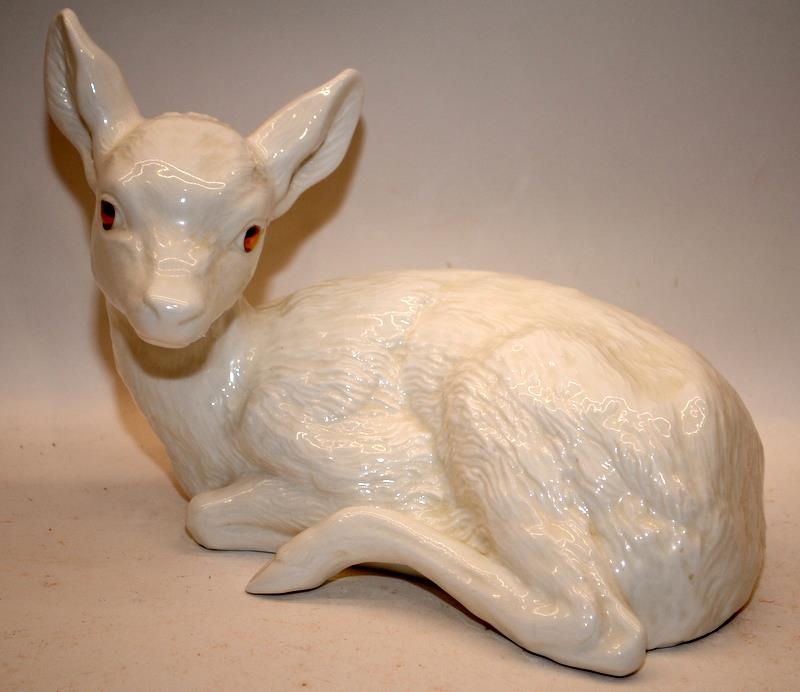 Poole Pottery white bone china (Golden Eye) model of a large Fawn.