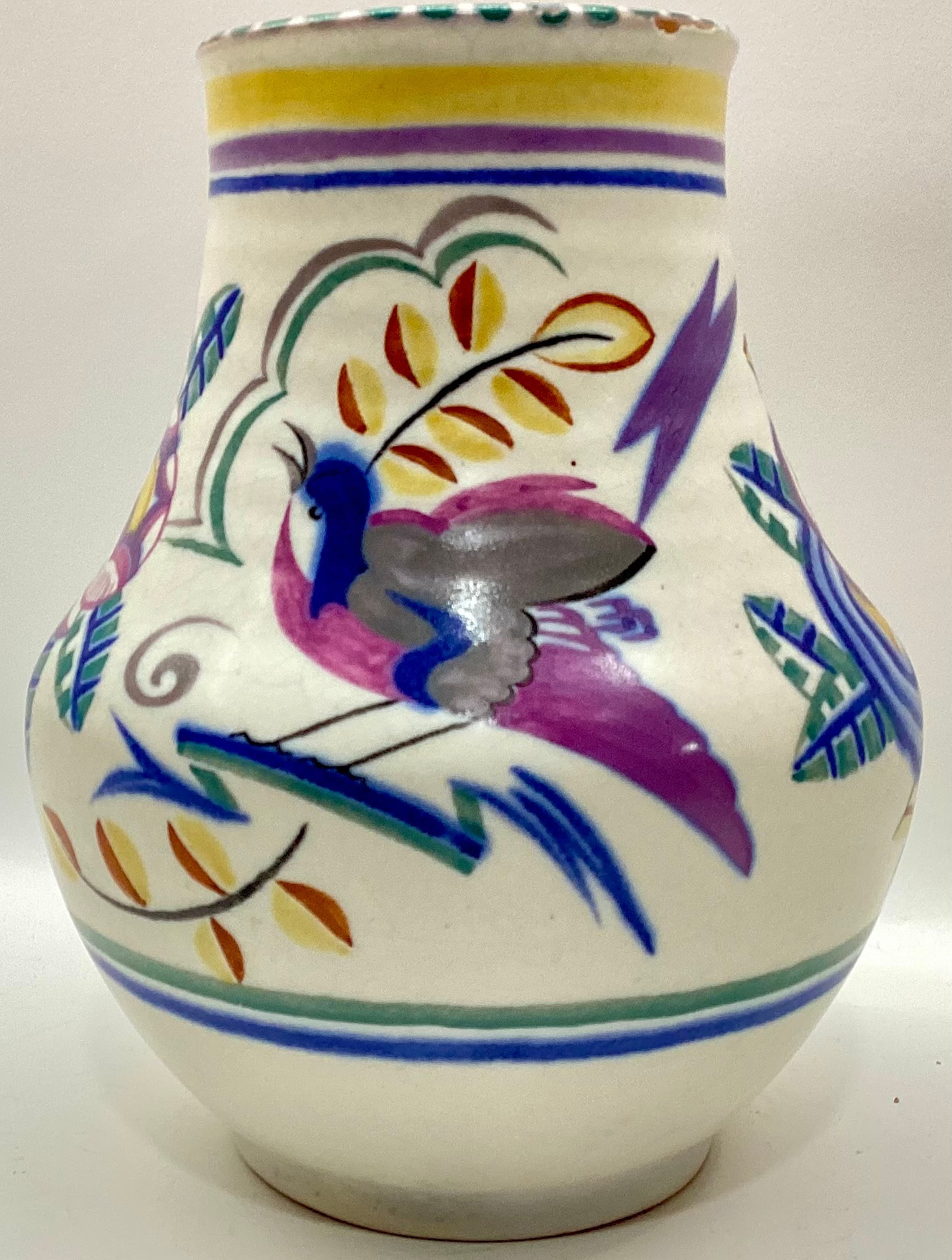Poole Pottery Carter Stabler Adams shape 203 JS pattern vase depicting a purple bird (made