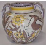 Poole Pottery Carter Stabler Adams shape 973 NO pattern twin step-handled vase decorated by Anne