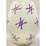 Poole Pottery shape 716 FSU pattern (purple stars) unusual shape freeform vase 8" high.