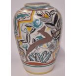 Poole Pottery exceptionally rare & hard to find large vase depicting a Gazelle 14.5" high,