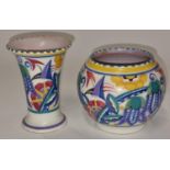 Poole Pottery shape 510 XP pattern trumpet vase together 4" high together with a shape 354 vase 3.