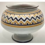 Poole Pottery shape 608 KW pattern footed bowl with a geometric design 3.9" high.