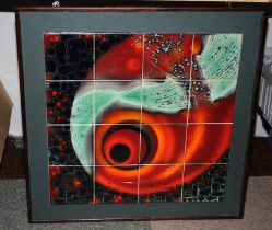 Poole Pottery interest large framed tile panel by Alan Clarke made up of 16 tiles depicting