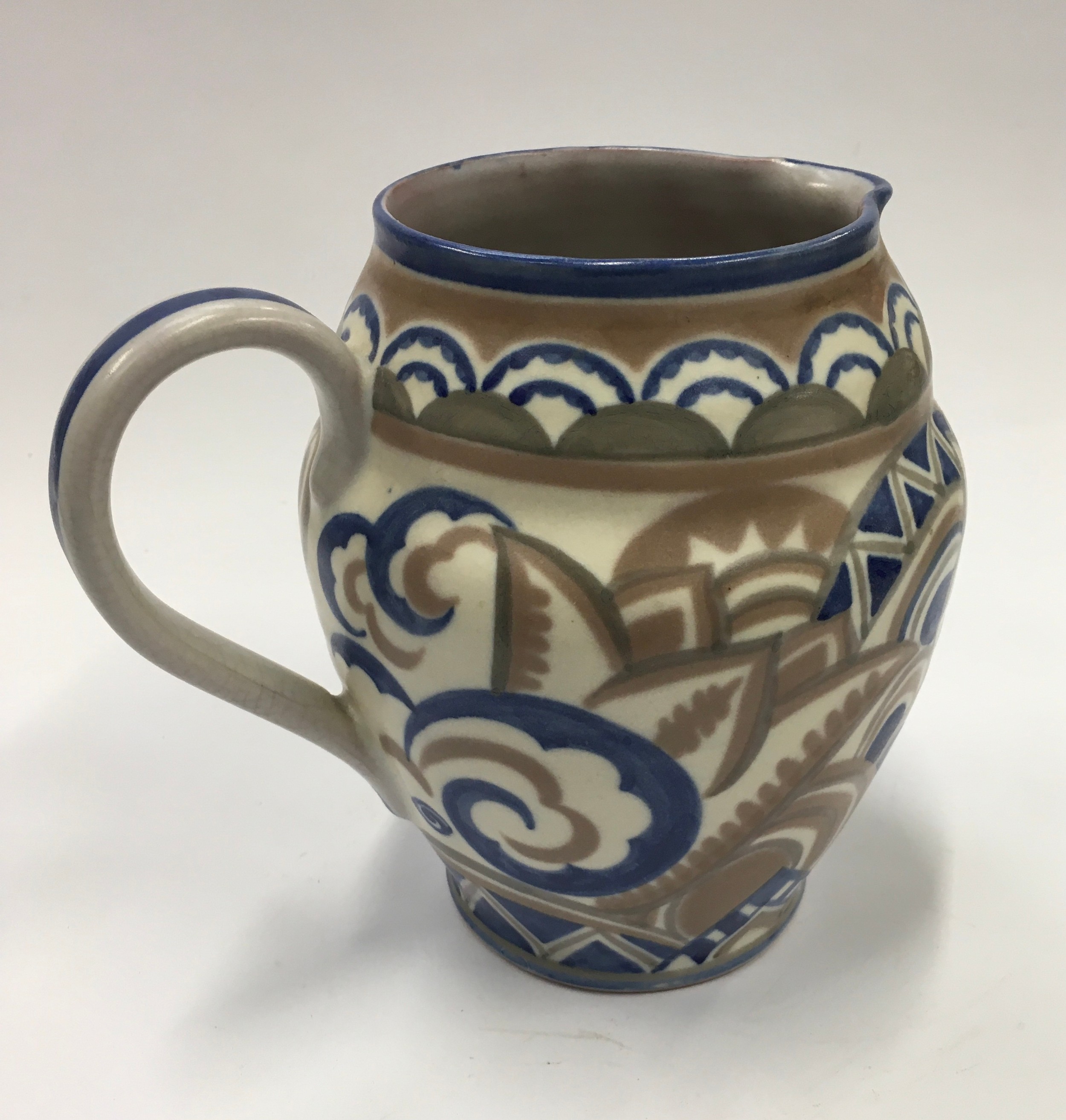 Poole Pottery Carter Stabler Adams shape 309 AX pattern large Art Deco Jug 8" high. - Image 2 of 3