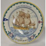Poole Pottery shape 528 large hand painted ship plate / charger "The Golden Hind" from a design by