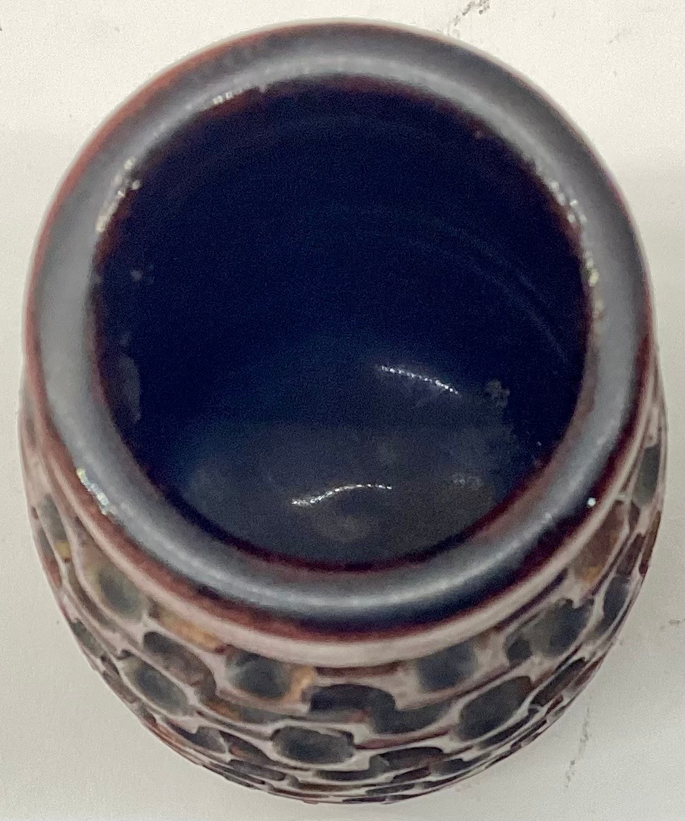 Poole Pottery miniature Atlantis carved vase by Guy Sydenham & Beatrice Bolton 4" high. - Image 3 of 4