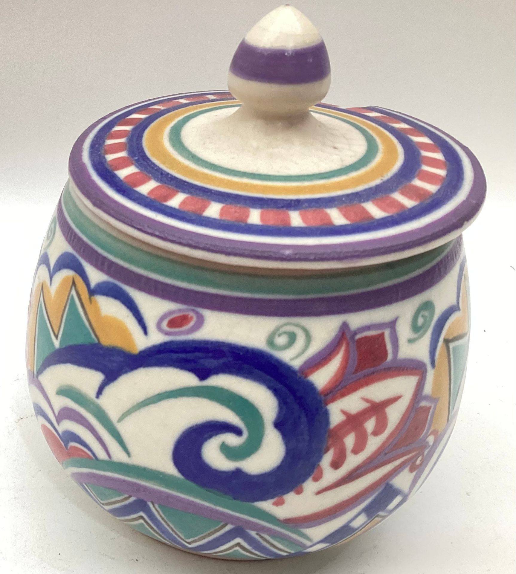 Poole Pottery Carter Stabler Adams BY pattern lidded Jam Pot with matching lid. - Image 2 of 4