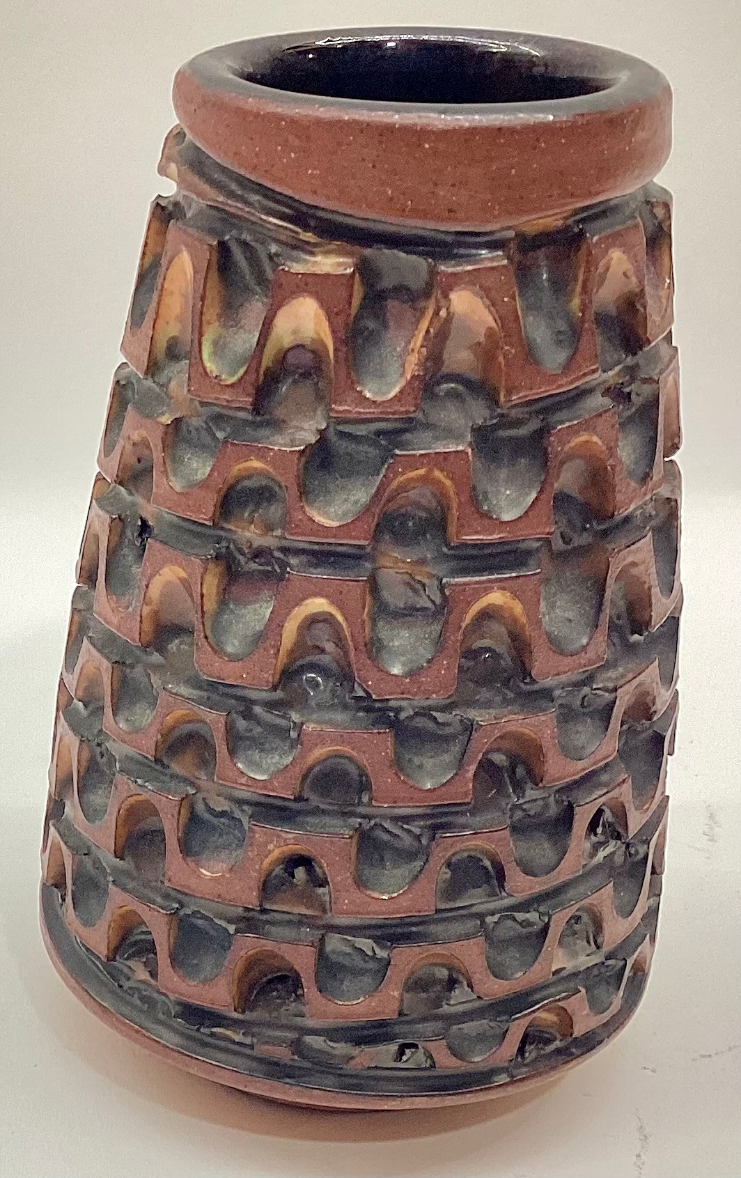 Poole Pottery miniature Atlantis carved vase by Guy Sydenham & Beatrice Bolton 4" high. - Image 2 of 4