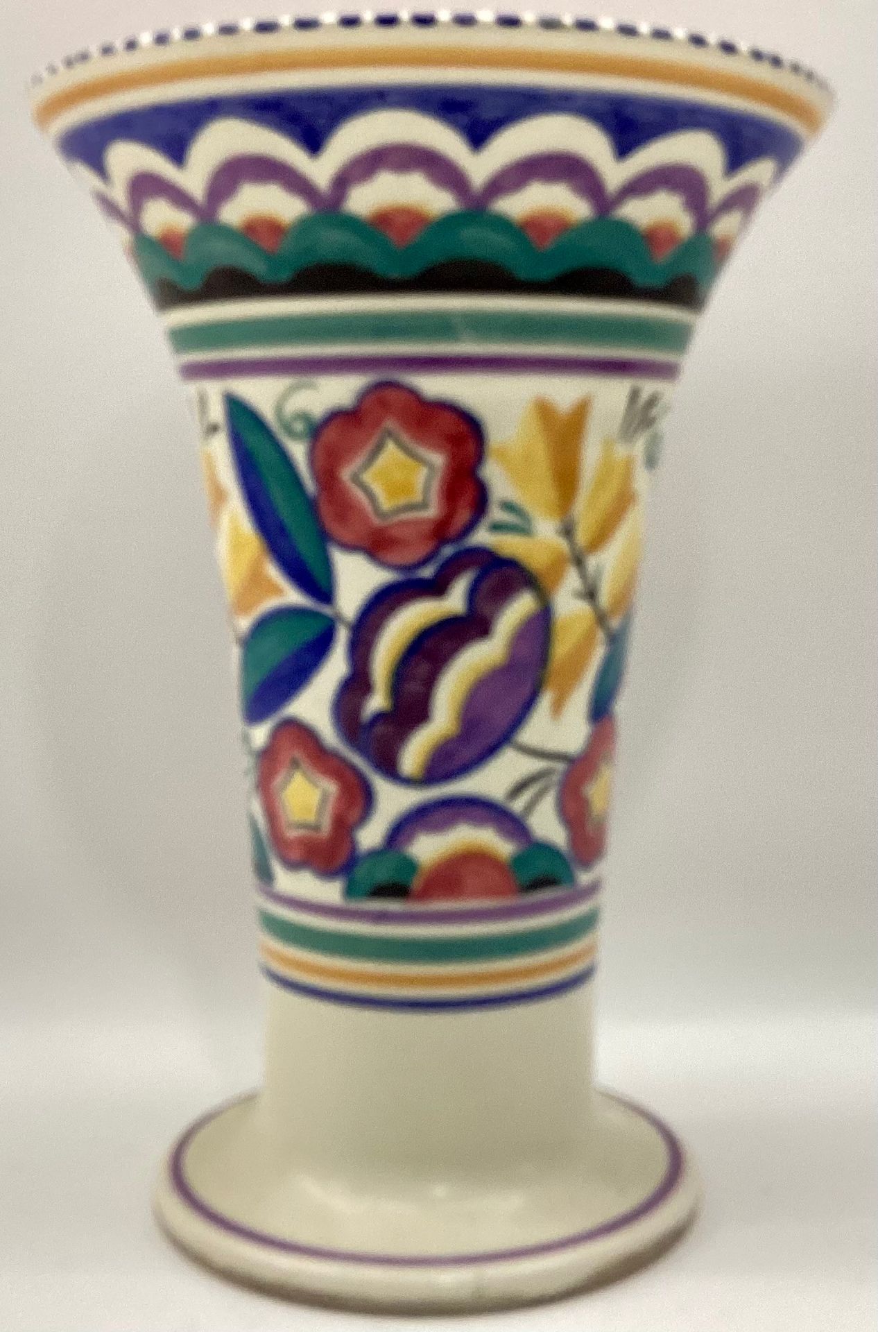 Poole Pottery shape 598 YW pattern large trumpet vase by Clarice Heath 9" high. - Image 3 of 5