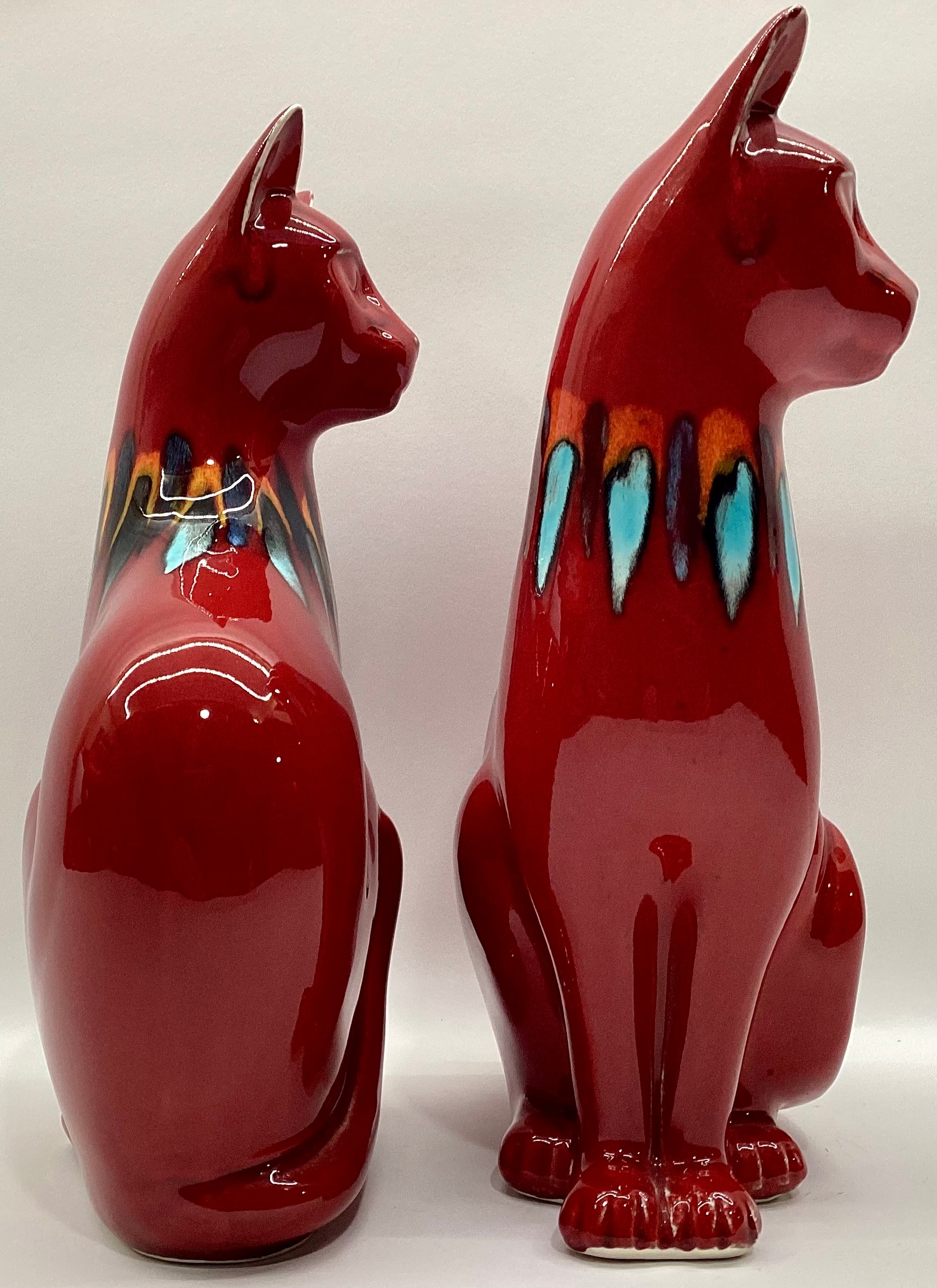 Poole Pottery pair of large living glaze red cats 11.25" high (2) - Image 2 of 4