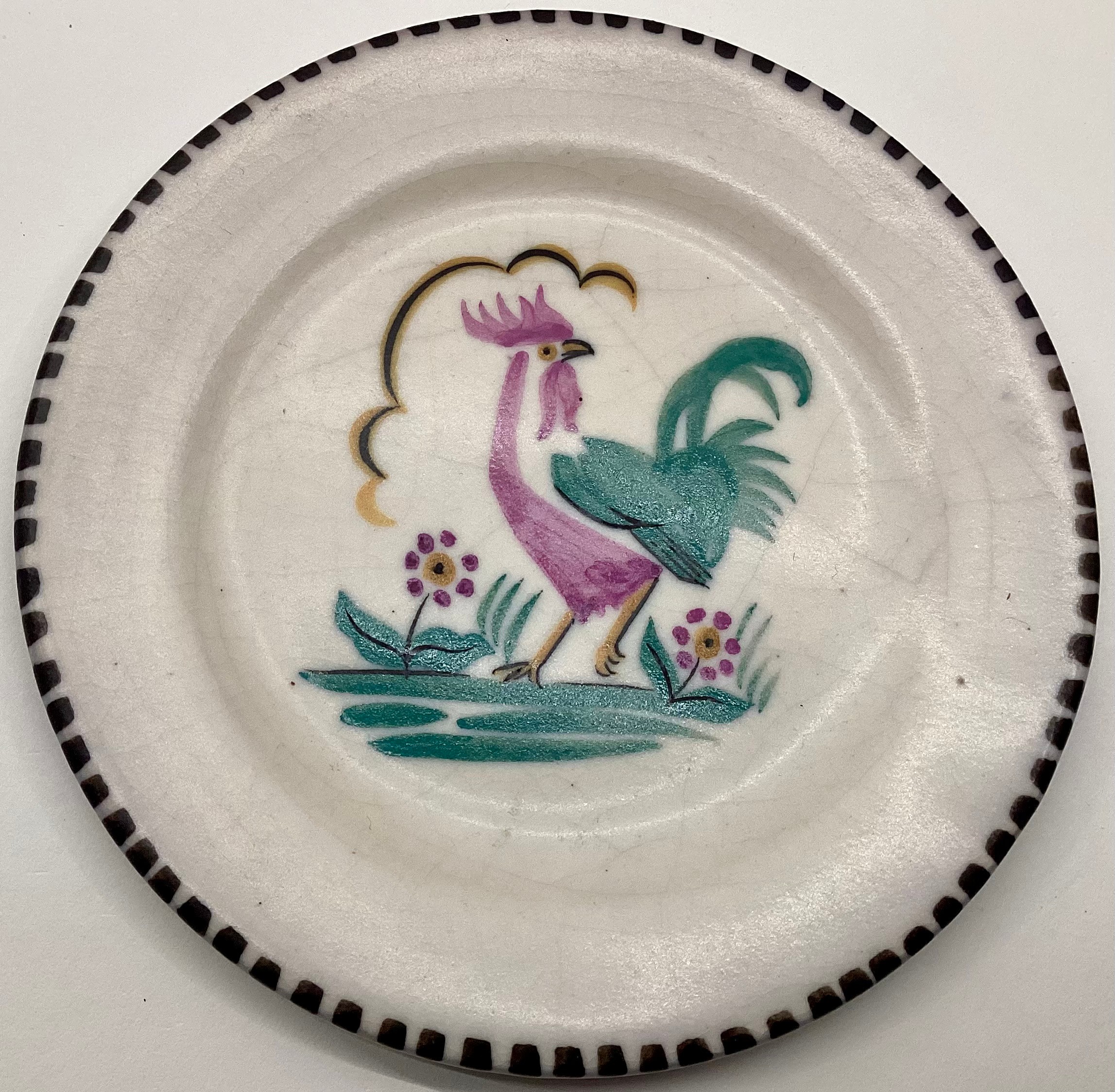 Poole Pottery Carter Stabler Adams shape 557 QC pattern miniature plate depicting a Cockerel 4.8"