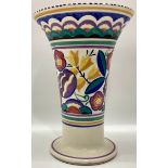 Poole Pottery shape 598 YW pattern large trumpet vase by Clarice Heath 9" high.