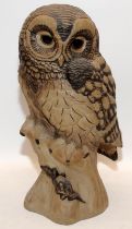 Poole Pottery Stoneware large Barred Owl 12.5" high by Barbara Linley-Adams, fully marked & signed