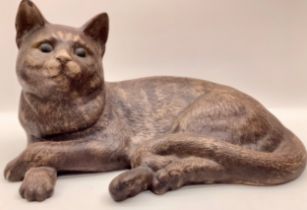 Poole Pottery Stoneware large Cat laying 11.2" length.