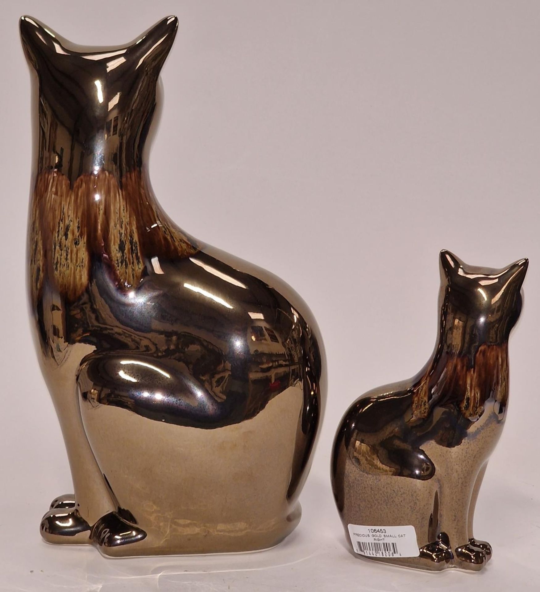 Poole Pottery large precious gold cat together with one smaller (both boxed) (2) - Image 2 of 4