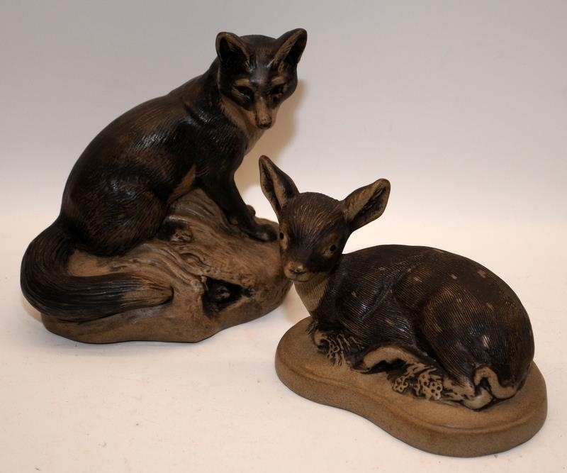 Poole Pottery stoneware model of a large fawn, small fawn, fox & seal (4) - Image 3 of 4