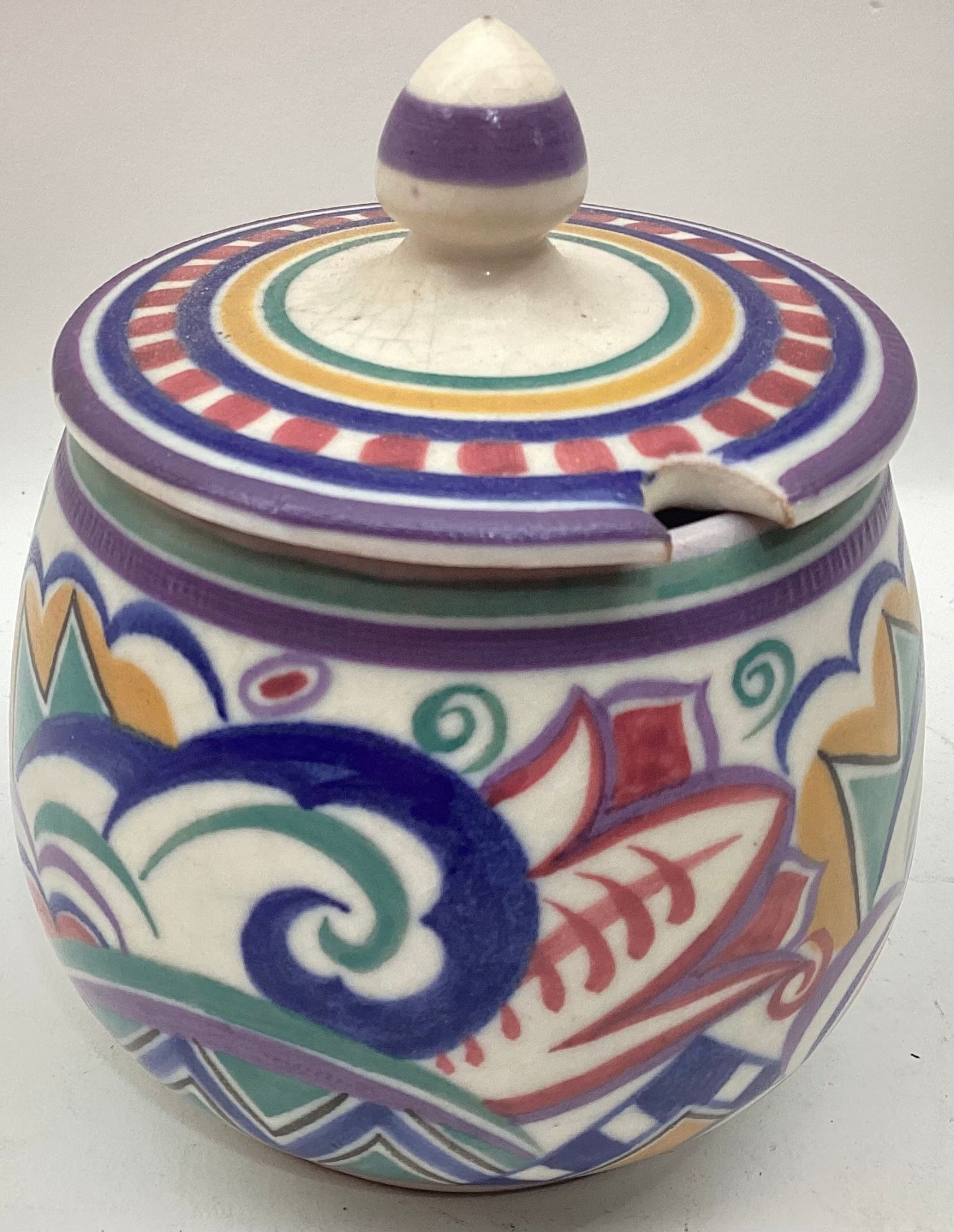 Poole Pottery Carter Stabler Adams BY pattern lidded Jam Pot with matching lid.